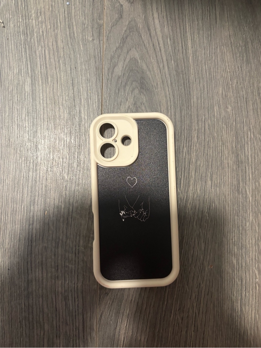 Cream and Black Phone Case with Heart Accent